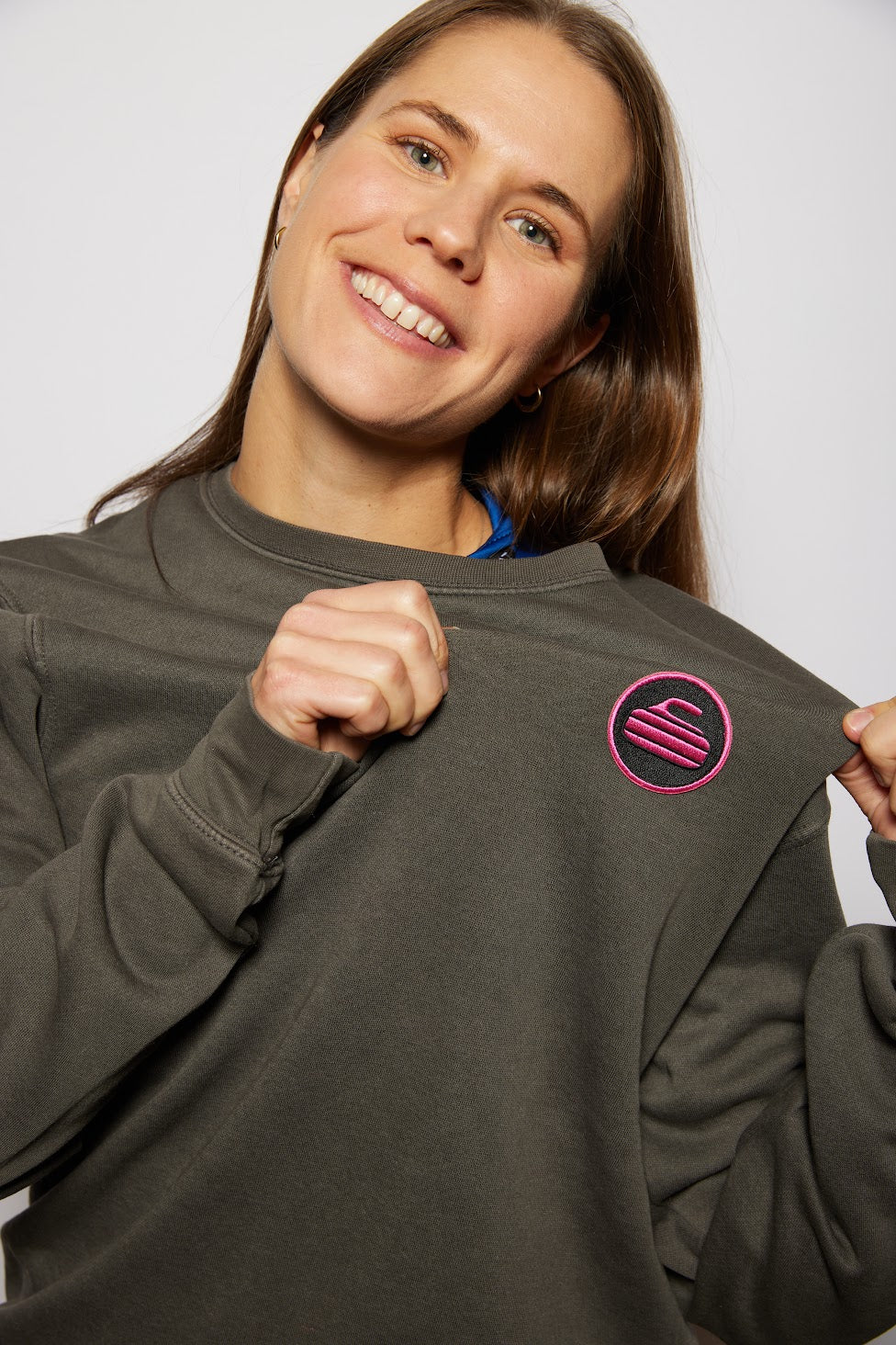 Curling Rock - Washed Charcoal Crewneck Sweater with Patch