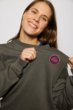 Curling Rock - Washed Charcoal Crewneck Sweater with Patch