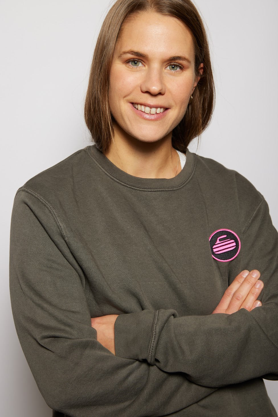 Curling Rock - Washed Charcoal Crewneck Sweater with Patch