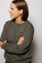 Curling Rock - Washed Charcoal Crewneck Sweater with Patch