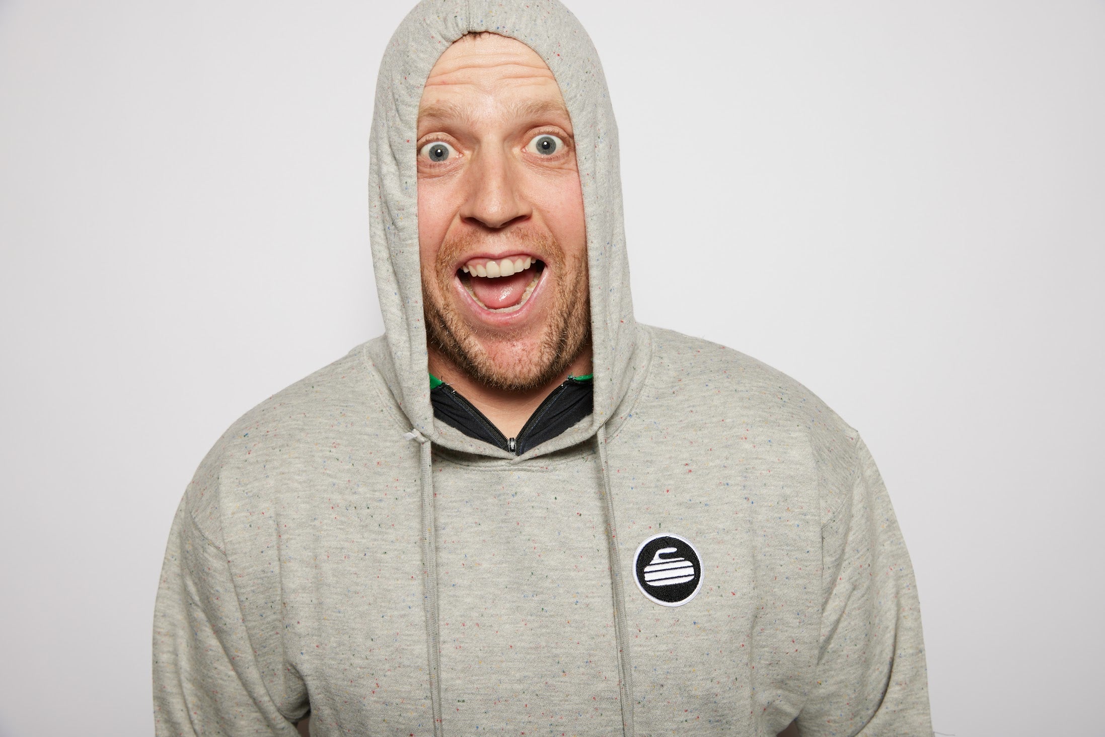 Curling Rock - Rainbow Speckle Hoodie with Patch
