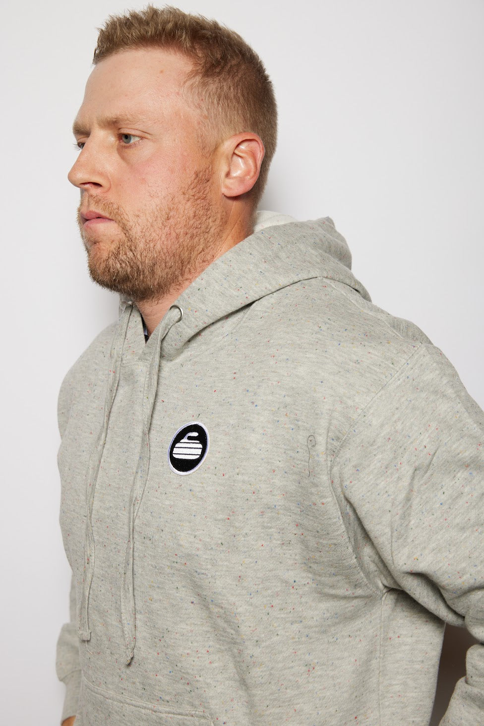 Curling Rock - Rainbow Speckle Hoodie with Patch