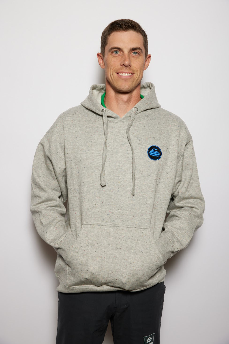 Curling Rock - Rainbow Speckle Hoodie with Patch