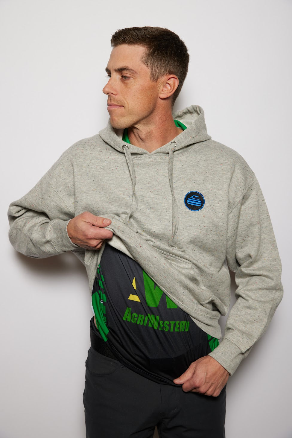 Curling Rock - Rainbow Speckle Hoodie with Patch