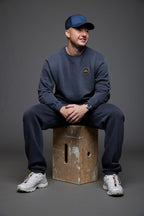 Curling Rock - Washed Black Crewneck Sweater with Patch