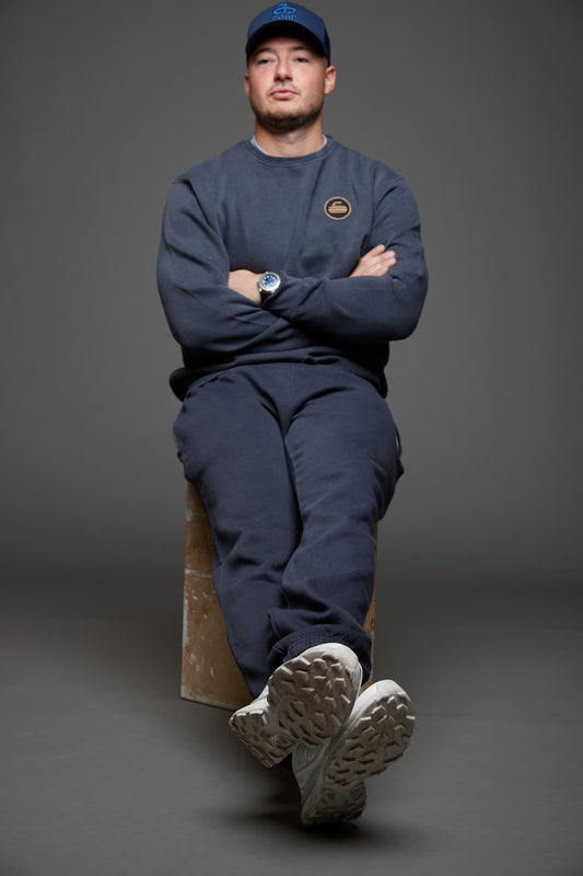 Curling Rock - Washed Black Sweat Pants with Patch