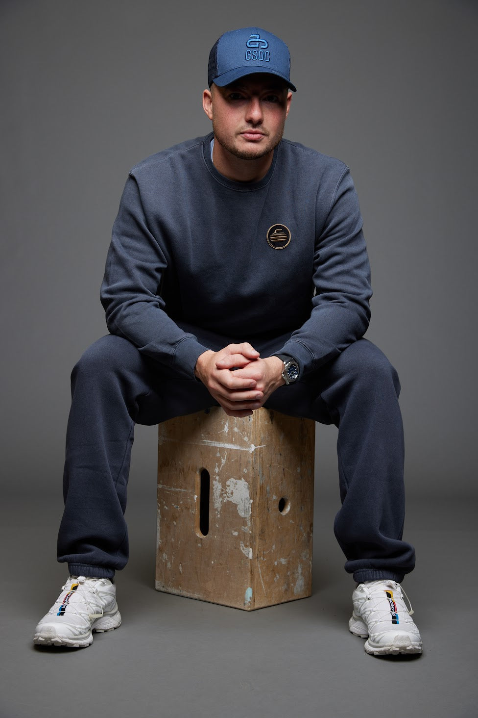 Curling Rock - Washed Black Sweat Pants with Patch