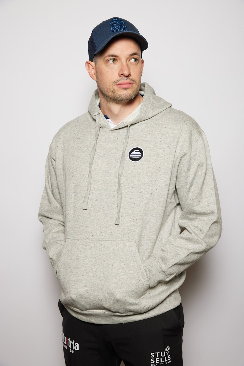 Curling Rock - Rainbow Speckle Hoodie with Patch