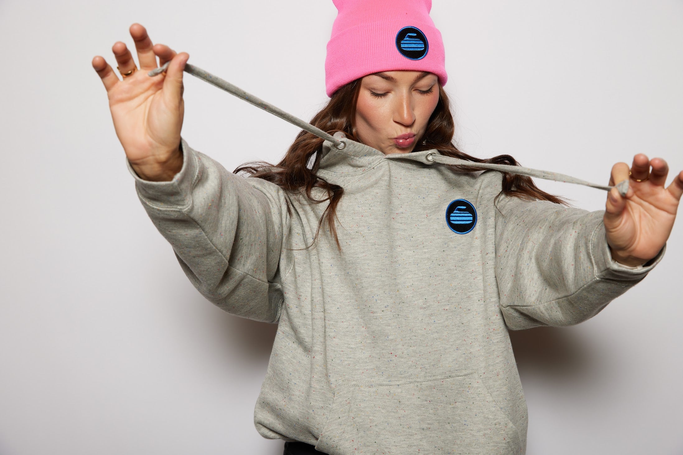 Curling Rock - Rainbow Speckle Hoodie with Patch