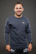 Curling Rock - Washed Black Crewneck Sweater with Patch