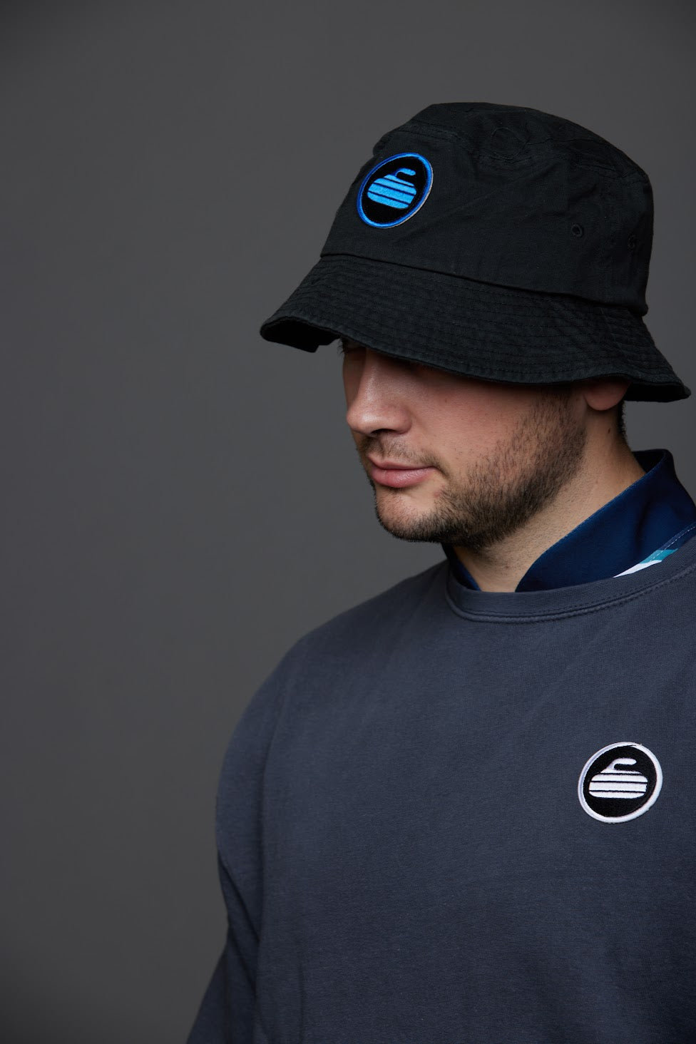 Curling Rock - Black Bucket Hat with Patch