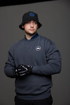 Curling Rock - Washed Black Crewneck Sweater with Patch