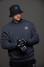 Curling Rock - Washed Black Crewneck Sweater with Patch