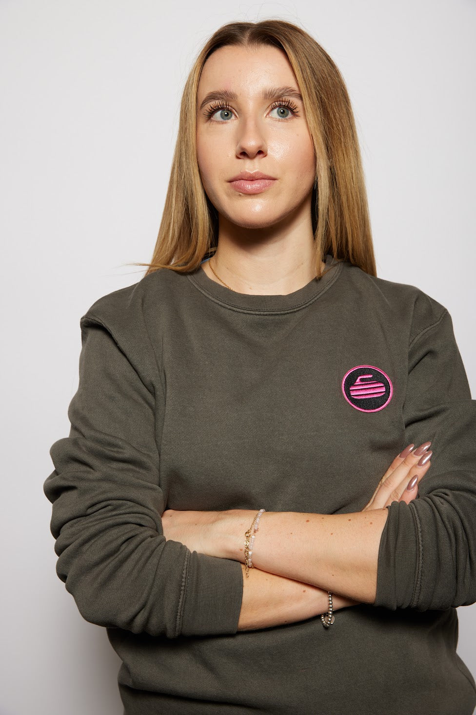 Curling Rock - Washed Charcoal Crewneck Sweater with Patch