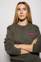 Curling Rock - Washed Charcoal Crewneck Sweater with Patch