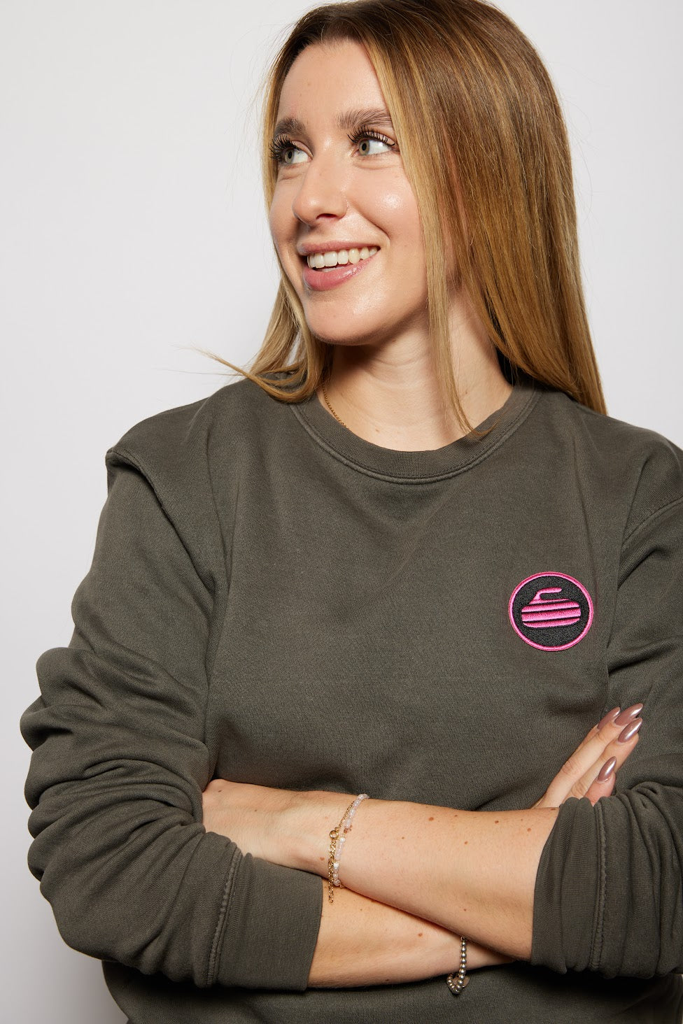 Curling Rock - Washed Charcoal Crewneck Sweater with Patch