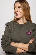 Curling Rock - Washed Charcoal Crewneck Sweater with Patch